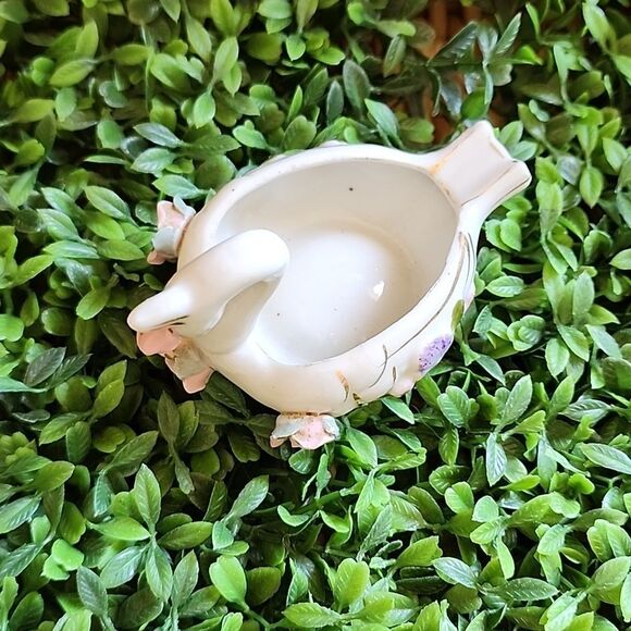 Vintage Porcelain Floral Swan Ash Tray Sphinx Japan Coquette Bridal - Picture 6 of 12